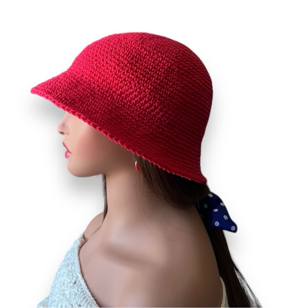 New: Crochet Handmade Hat Cotton Red